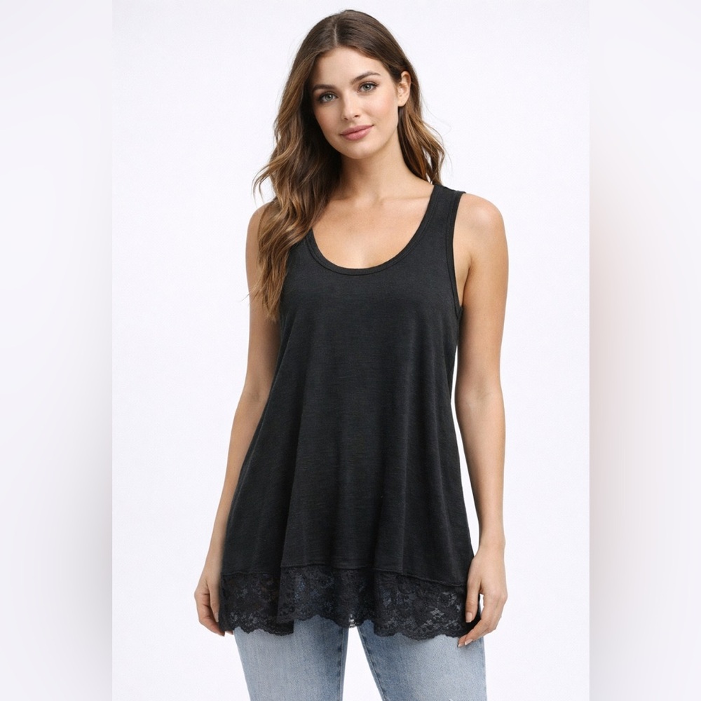 PQLA Black Scoop Neck Tank Tunic with Lace Trim